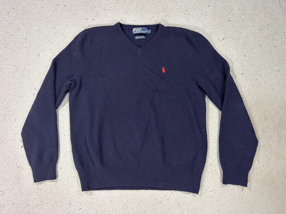 Polo By Ralph Lauren Sweater Mens Large Navy Lambswool V Neck Italian Yarn Y2K